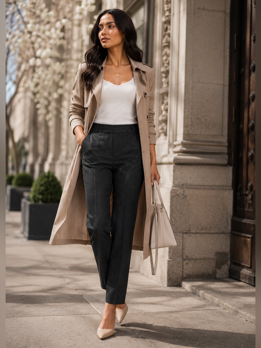 REITMANS Straight High Waist Modern Stretch Pull On Work Pants Sz 6 Petite Grey